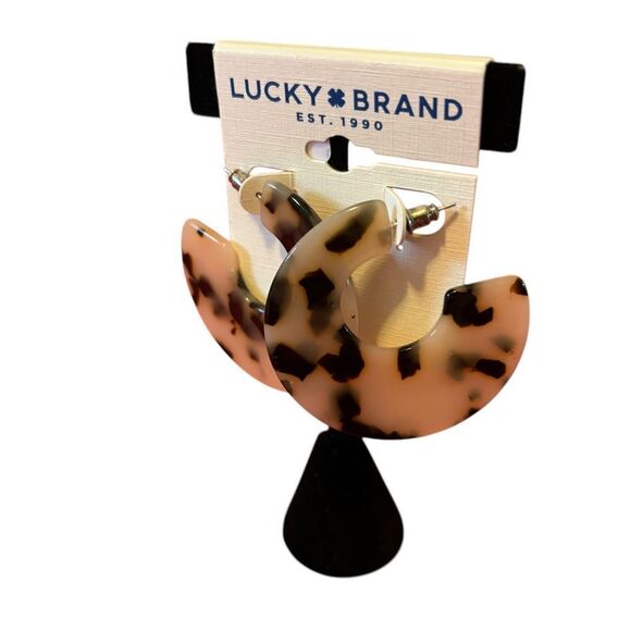 Lucky Brand Tortoise Shell C Hoop Earrings. - Picture 3 of 6